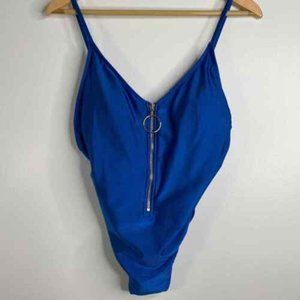 EUC No Boundaries one piece zip up shiny blue swimsuit - size juniors large